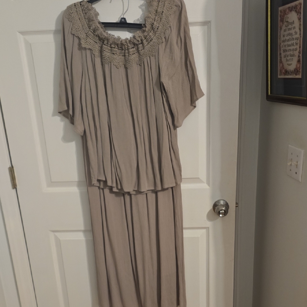 I.N. Studio Tan Knit Dress with Lace Accents